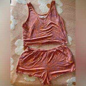 Colsie XL Pajama Set Pink Groovy Design Tank Top and Shorts Set